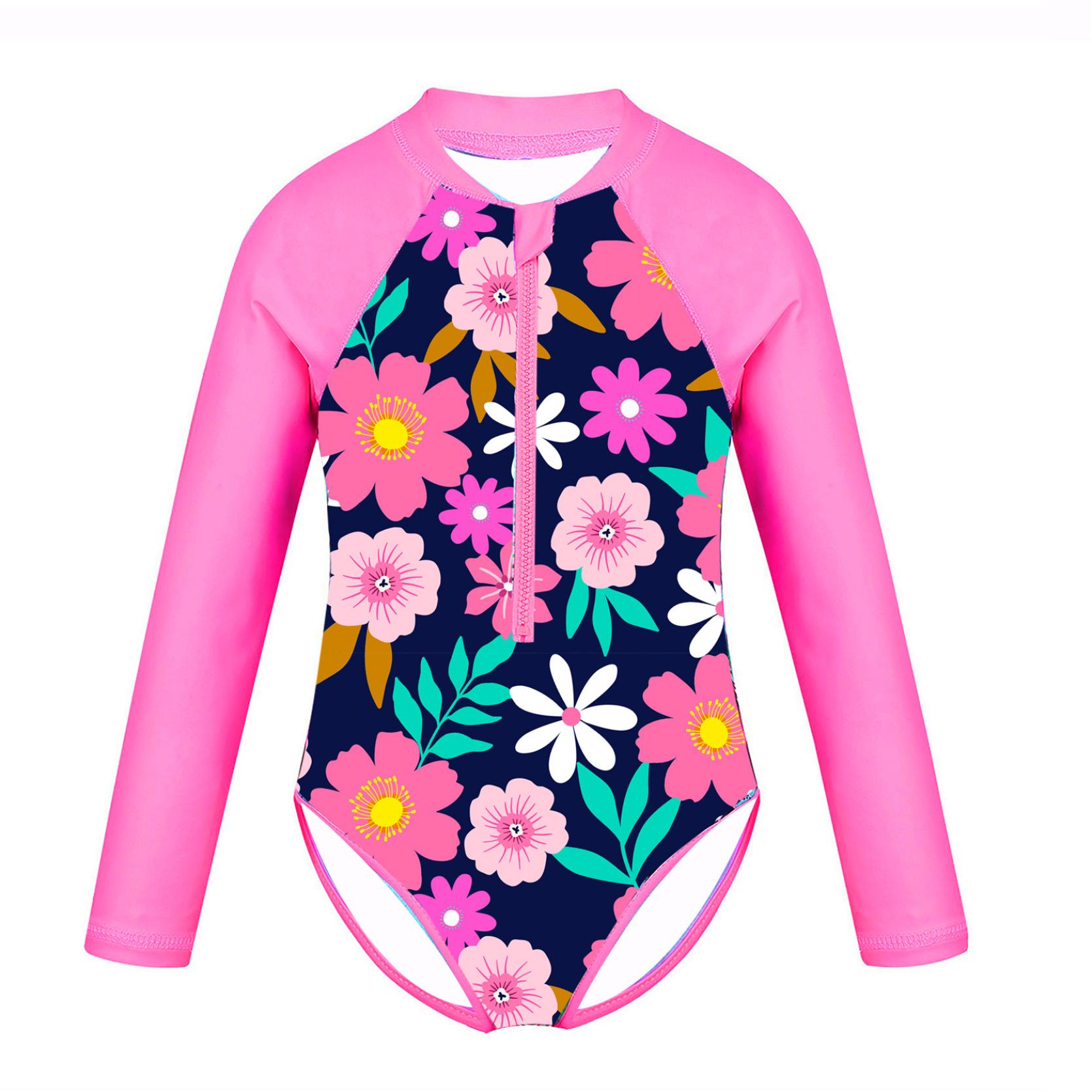 

Детские купальники для девочек, пляжная одежда, купальник на молнии с длинными рукавами и принтом пальм, детский купальный костюм, рашгард 8-10Years