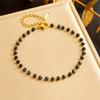 Gold Plated Black Crystal Beaded Jewelry Set Necklace and Bracelet for Women Stainless Steel