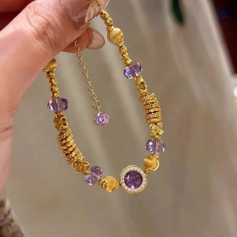 Purple Entangled Beaded Bracelet 2025 New Thousand Gold Feeling Gold Stacked Bracelet Light Luxury Temperament Lucky Jewelry Women