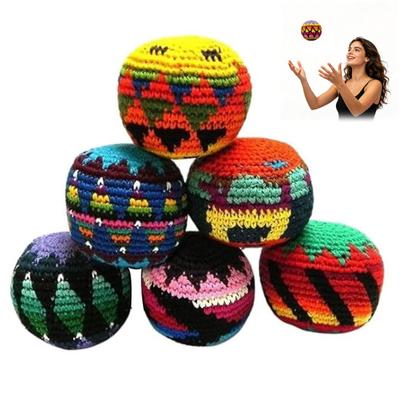 Hand Knitted Juggling Balls Set Crochet Hacky Footbag for Kids Adults Colorful Mixed Patterns Crochet Sensory Ball for Outdoor Play Party Favors