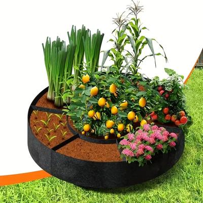 1pc Large 7-Compartment Planting Bag,Round Felt Fabric Raised Garden Bed with Grid Pattern, Lightweight Portable Indoor/Outdoor Planter for Vegetables