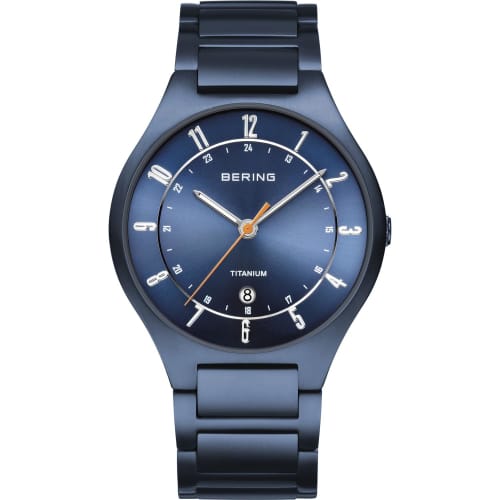 

BERING Men s Analog Quartz Titanium Collection Watch with Titanium Strap and Blue Sapphire Crystal Link Belt (11739-797). Officially Imported. 3-Year