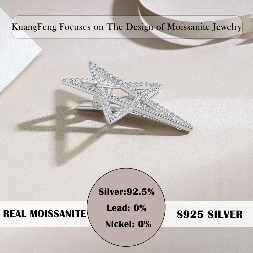 1pc Star Shaped 925 Sterling Silver Hair Clip Platinum Plated Moissanite Pendant Charm Geometric Design for Women Factory