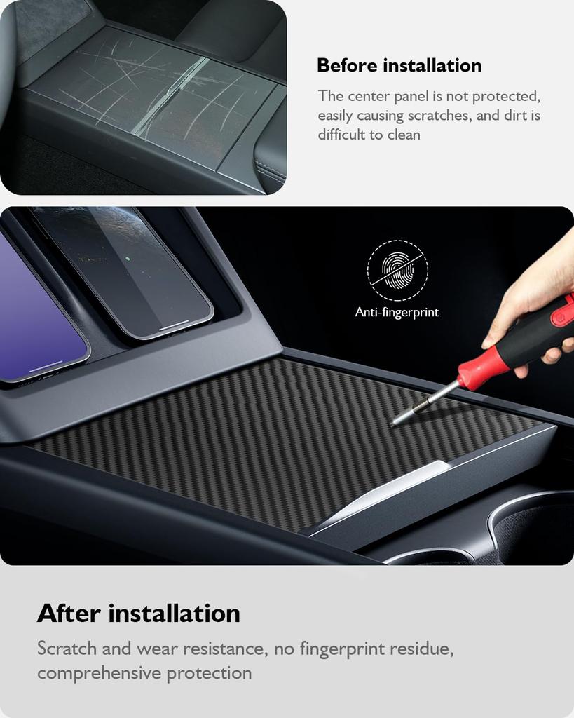 Center Console Wrap Kit for Model 3() 2024 2025 and Model Y Accessories Console Cover Interior Decoration Wrap Kit( Carbon Fiber)