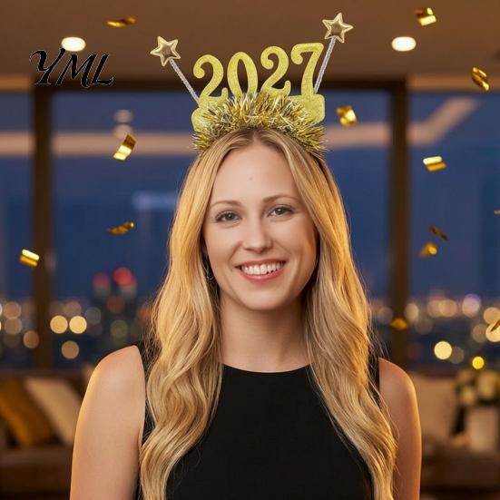 Colorful Festive Glasses for Parties 2 Pcs 2027 New Year Eyeglasses, Plastic Glitter Number Glass Frame, Happy Party Decorations Shiny Unisex Headband