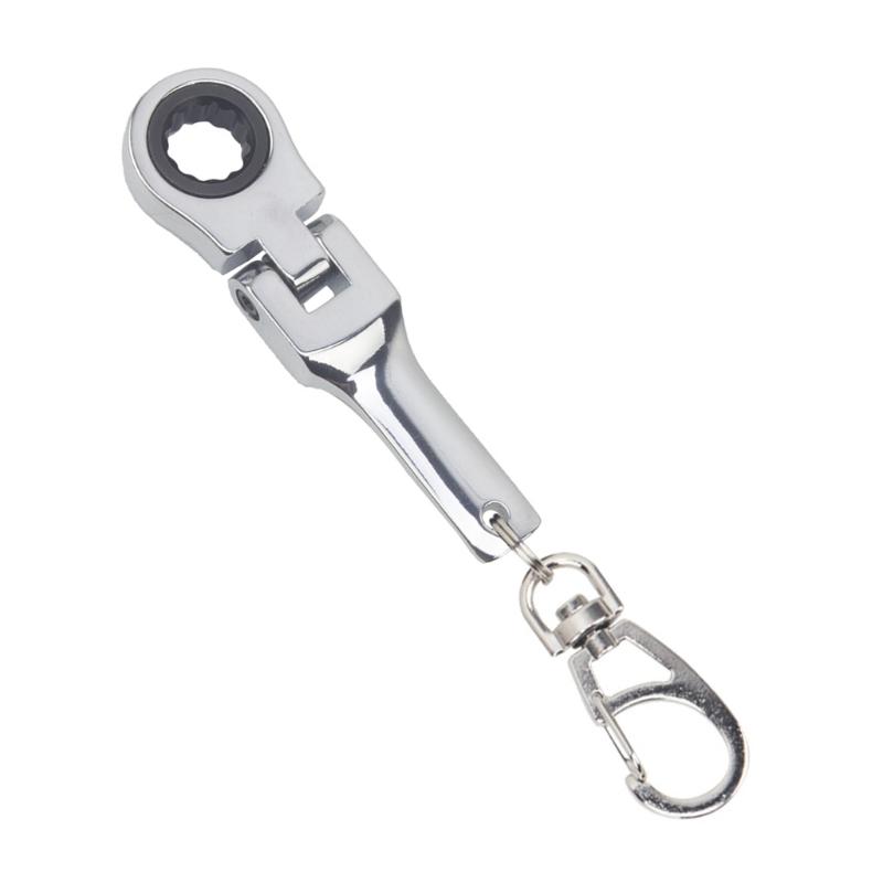 Flexible 10mm Ratchet Wrench Metal Keychain with 180 Degree Flexible Rotation Head for Fastening Application
