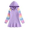Spring Autumn Lotus Leaf Edge Cartoon Rainbow Girls' Dress Cotton Children's Long Sleeve Hoodie Hundred Fold Princess Dress