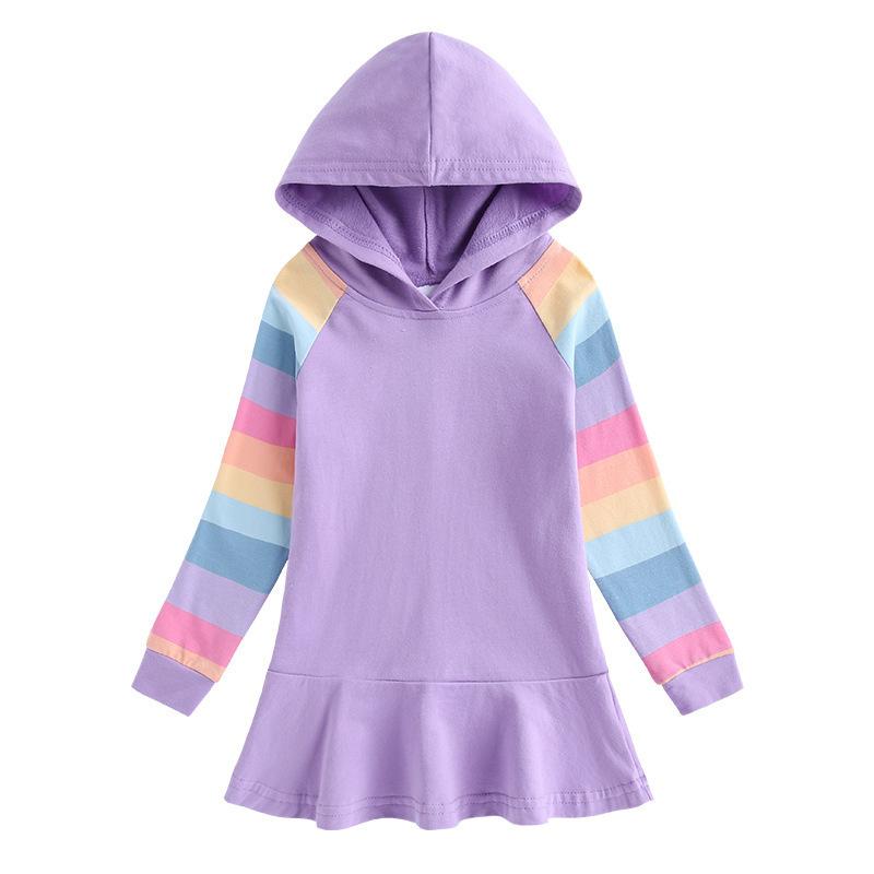 Spring Autumn Lotus Leaf Edge Cartoon Rainbow Girls' Dress Cotton Children's Long Sleeve Hoodie Hundred Fold Princess Dress
