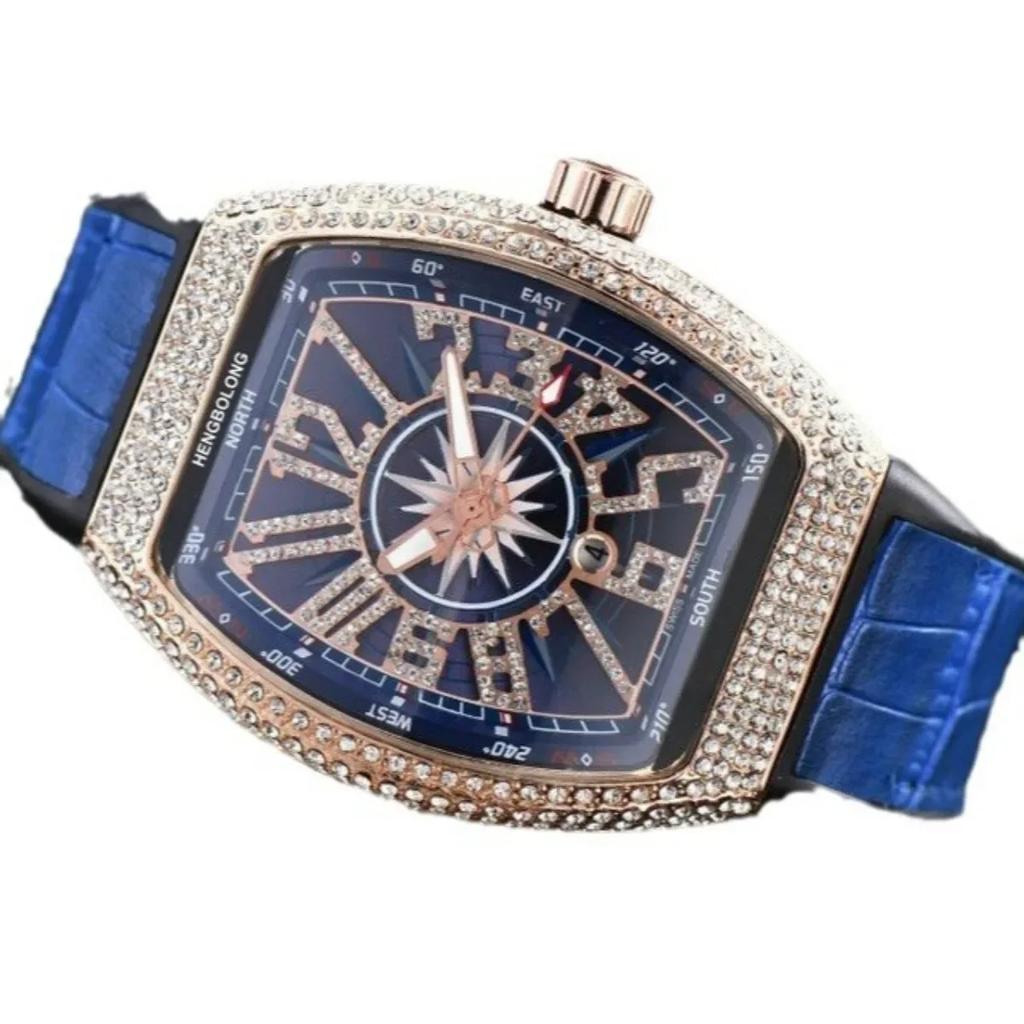 Hengbolong Watch Mule Wine Barrel-shaped Diamond-encrusted Fashion Business Quartz Watch Men