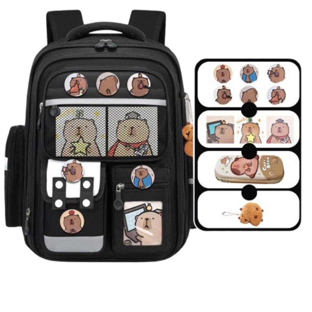 Oxford Cloth Cartoon Animal School Bag Multi-Compartments Capybara Student Bag Unisex