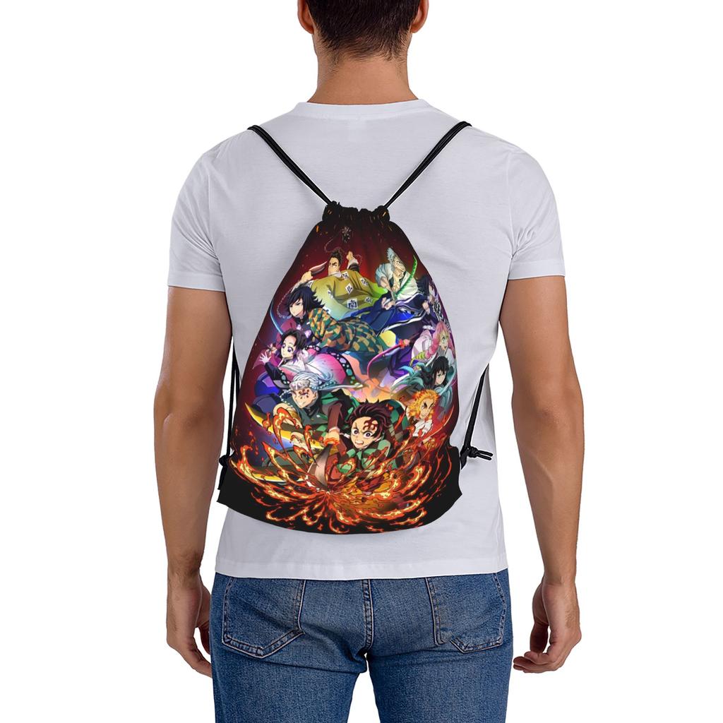 Custom Demon Slayers Drawstring Backpack Women Men Gym Sport Sackpack Foldable Manga Training Bag Sack