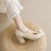 Autumn New Women's High Heels Sweet Lace Bow Princess Fashion Party Shoes Buckle Thick Heels Ladies Wedding Pumps Size 32-48
