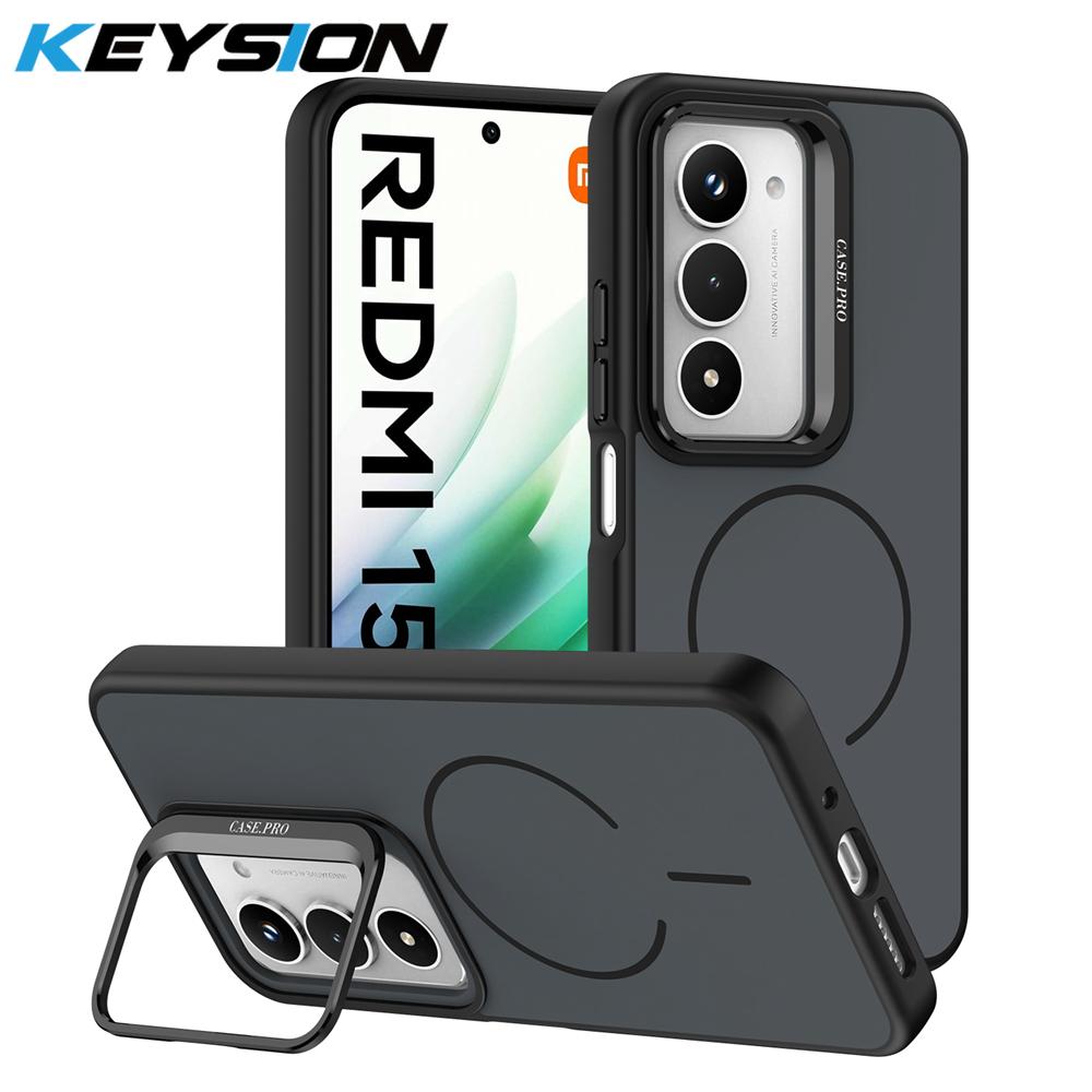 

KEYSION Matte Skin Feel Lens Stand Phone Case for Magsafe for Redmi 15 5G 169.5mm Magnetic Shockproof Cover for Xiaomi Redmi 15 for Redmi 15 5G чёрный