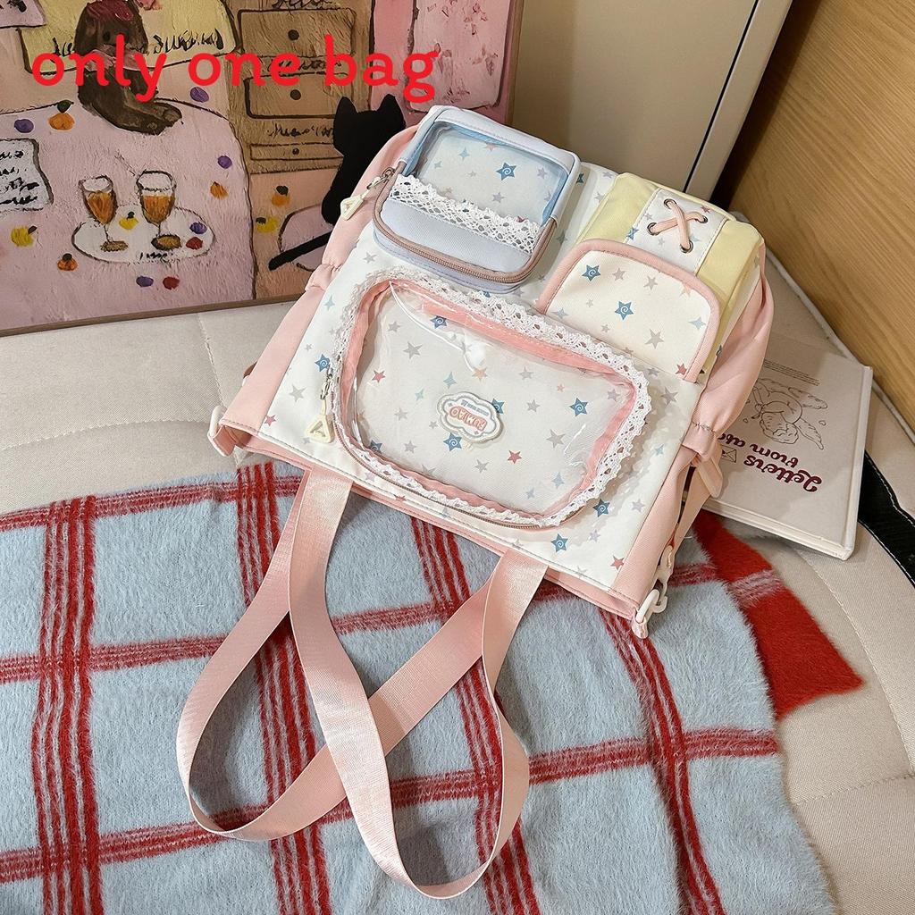 Spring New Student Backpack With Color Block Design And Nylon Material For School Use