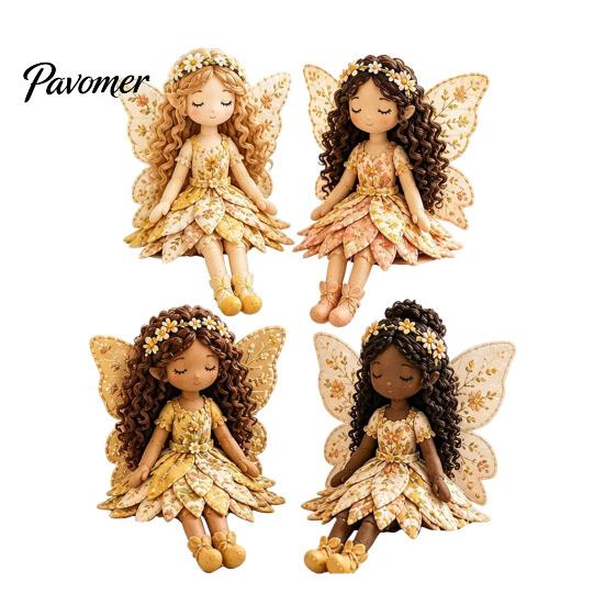 Künstlerische Heimdeko Bastelset Magische Fee Patchwork, DIY Blumenstoff Nähen Dekoratives Figuren-Set 4-flügelige Puppen, für Anfänger,