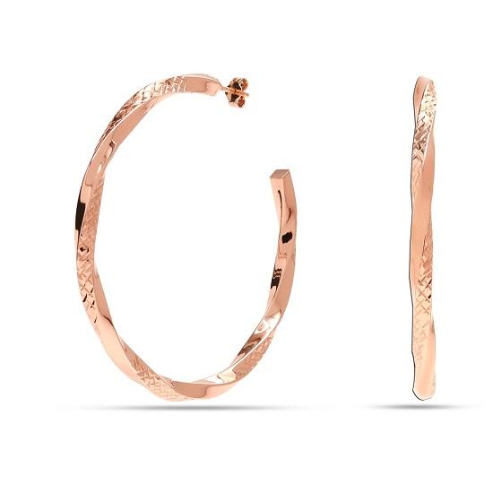 LeCalla S925 Sterling Silver Jewelry BIG Rose-Gold Plated Twisted Italian Hoop Earrings for Women 58MM