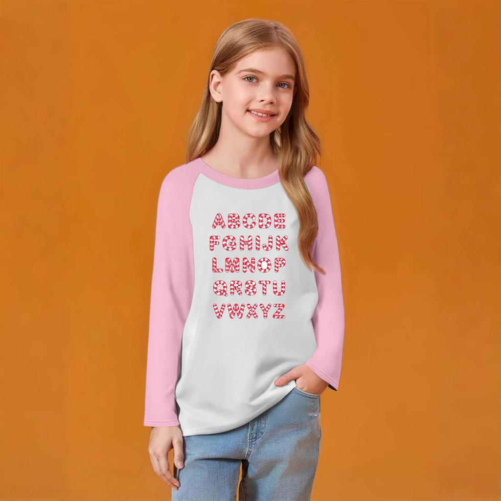 Kids' Fashionable Comfortable Christmas Print Neck Pullover Long Sleeve Top