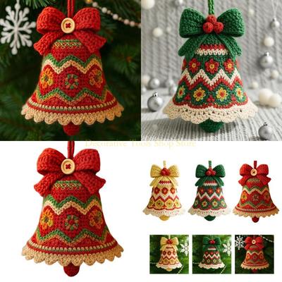 Set ornamente clopoței croșetați de Crăciun QX2E Fire handmade pentru pom de sărbătoare, agățătoare pentru ușa mașinii, meșteșug
