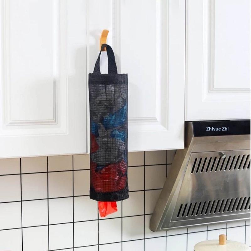 Mesh Hanging Plastic Grocery Bag Holder With Adhesive Wall Hooks Perfect For Kitchen Bathroom Home Storage