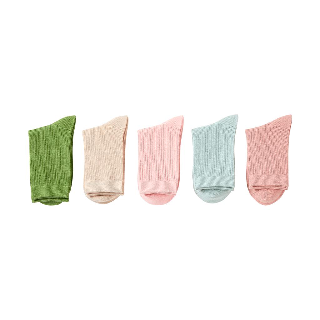 Women's Socks Spring Solid Color Versatile Mid-Calf Socks Odor-Resistant Sweat-Absorbing Durable Dopamine Color Series Four-Season Socks 5 Pairs