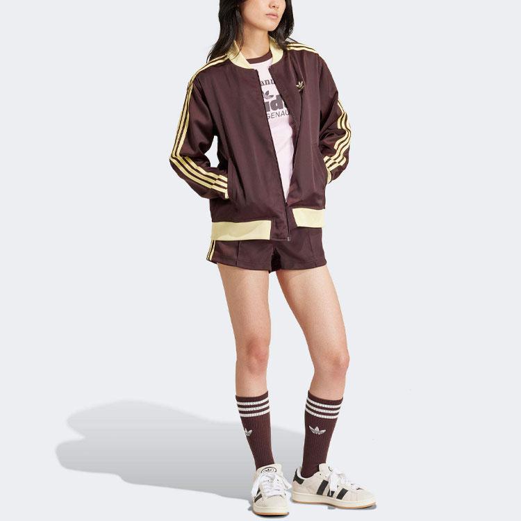 Adidas Originals Three Stripe Color Block Zip Long Sleeve Jacket Women Jacket Brown IR6085
