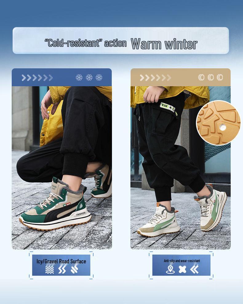 Boys' Fleece-Lined Non-Slip Snow Boots for Winter