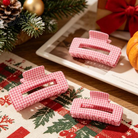 Hair Claw Clip Back Head Claw, Hollow Square Large Clip, Plaid Print Medium Anti-Slip Teeth Accessory for Daily Wear High Hardness