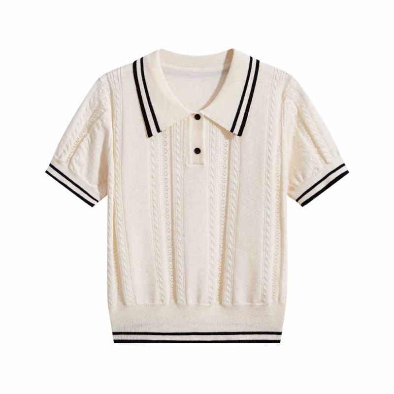 

Women s Summer 2026 Color Block Pullover Top - College Style Knitwear One Size абрикосовий