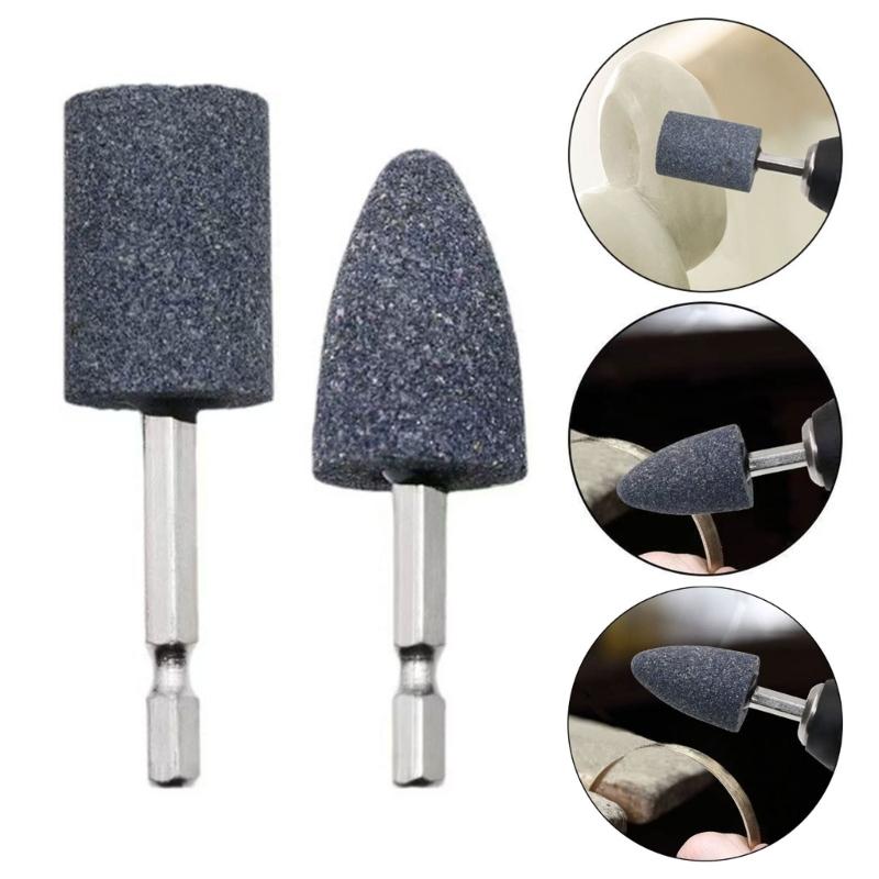 2Pcs Stone Polishing Grinding Wheel Hexagonal Shank Corundum Sharpening Head Drill Tool Machine Metal Grinder Rotating Cone