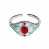 Niche High-End Sweet Sister Country Tide Style Colored Enamel Flower Retro Pattern Open Ring Stacked With Personalized Ring