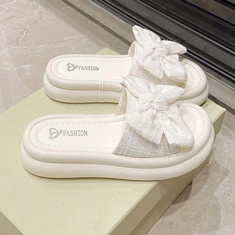 

Elegant Bowknot One-Strap Sandals Women s 2025 Summer Fairy Style Thick Sole Platform for Dresses Outdoor 40 чорний