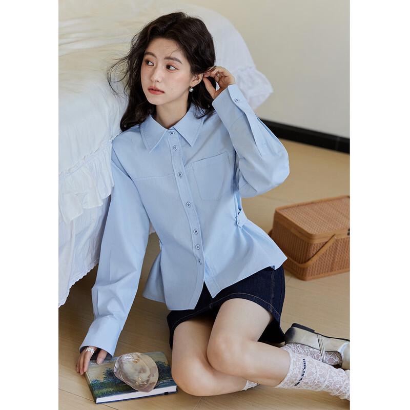 Mishow French Style Blue Lapel Shirt L