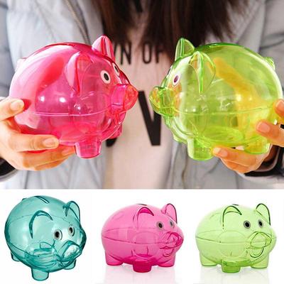 Salvadanaio Porcellino Trasparente Carino Monete Denaro Plastica Contanti Apribile Scatola Risparmio Regalo Maialino Bambino AVE