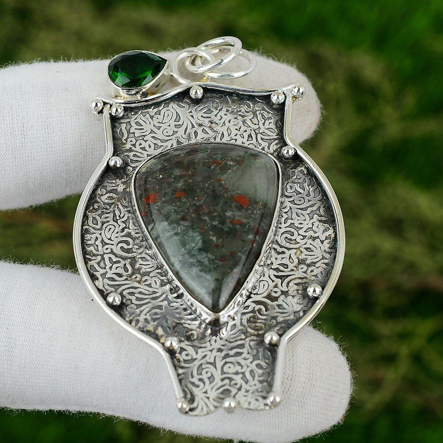 Sterling Silver Pear Tabu Jasper Stone Chrome Diopside Bezel New Pendant Jewelry
