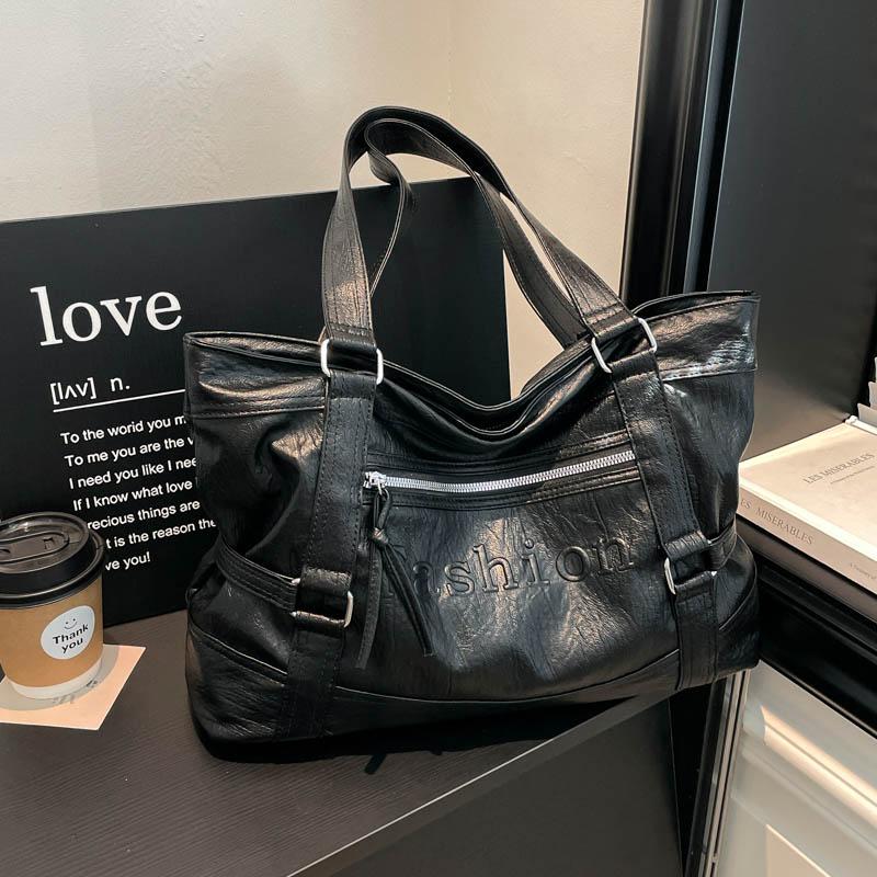 Large Leather Tote Bag with Front Zip Pocket and Adjustable Straps Stylish Women's Everyday Shoulder Bag