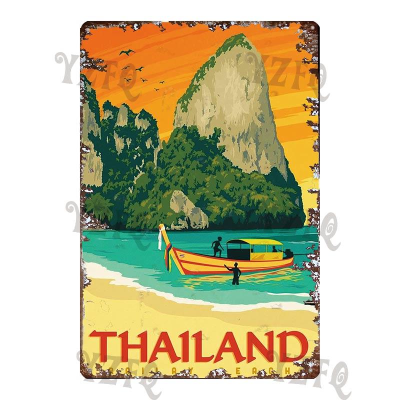 Vintage Thailand Travel Poster Tuktuk Car Taxi  Thai Elephant Metal Sign  Wall Bar Restaurant Home  Craft Decor 30X20CM DU-4682A