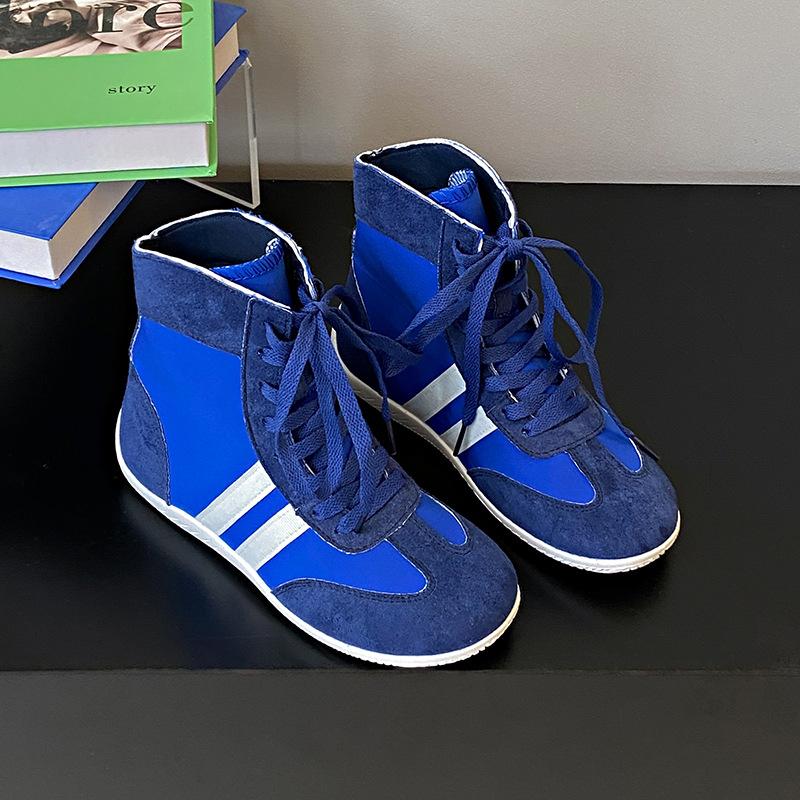 

Lightweight soft-soled flat-soled high-top German training shoes for women s 2025 spring new big-headed ugly cute shoes lace-up color matching sports 40 синий