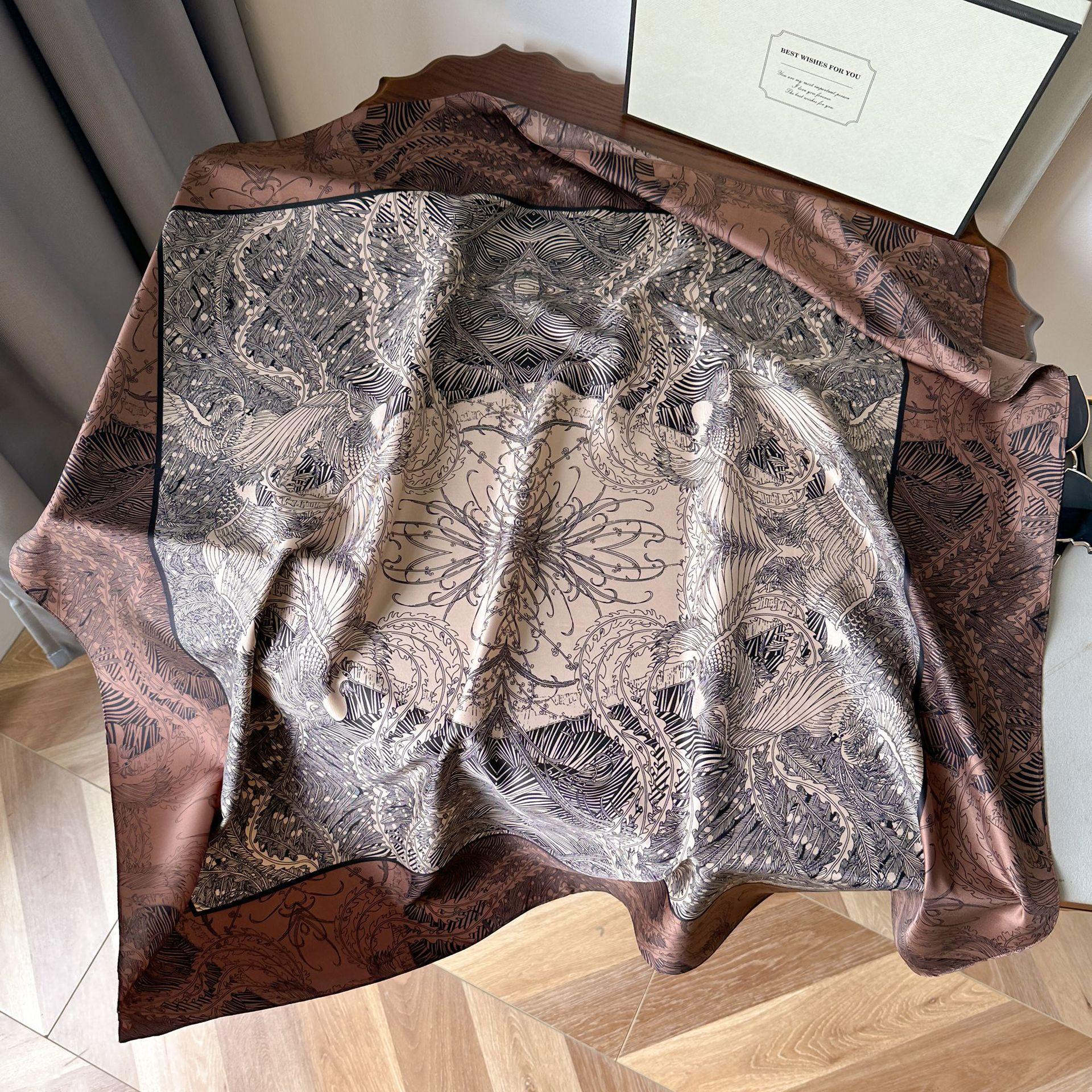 

Высококачественные роскошные шелковые шарфы, повязка на голову, шарфы, шейный шарф для женщин, шелковый шарф с цепочкой, женская декоративная шаль 90*90cm коричневый