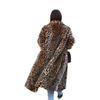Women's Leopard Print Faux Fur Coat Lapel Long Sleeve Fluffy Long Winter Outerwear