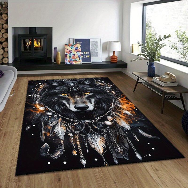 Crystal Dream Catcher Mysterious Black Wolf Pattern Printed Carpet for Bedroom Living Room Home Decorative Carpet Anti-Slip Mat Bedside Carp