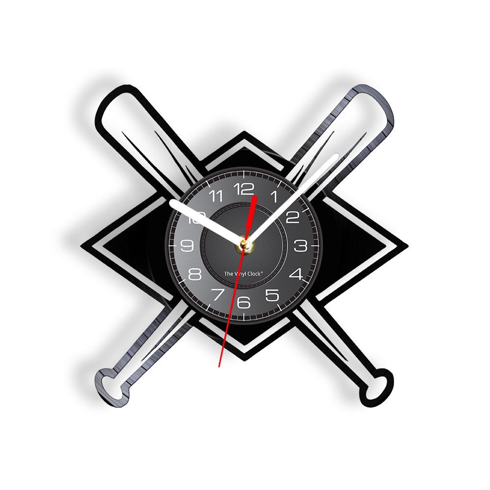 Baseball Player Silhouette Wall Art Clock Softball Vintage Vinyl Record Wall Clock Softball Club Sports Room Decor Baseball Gift
