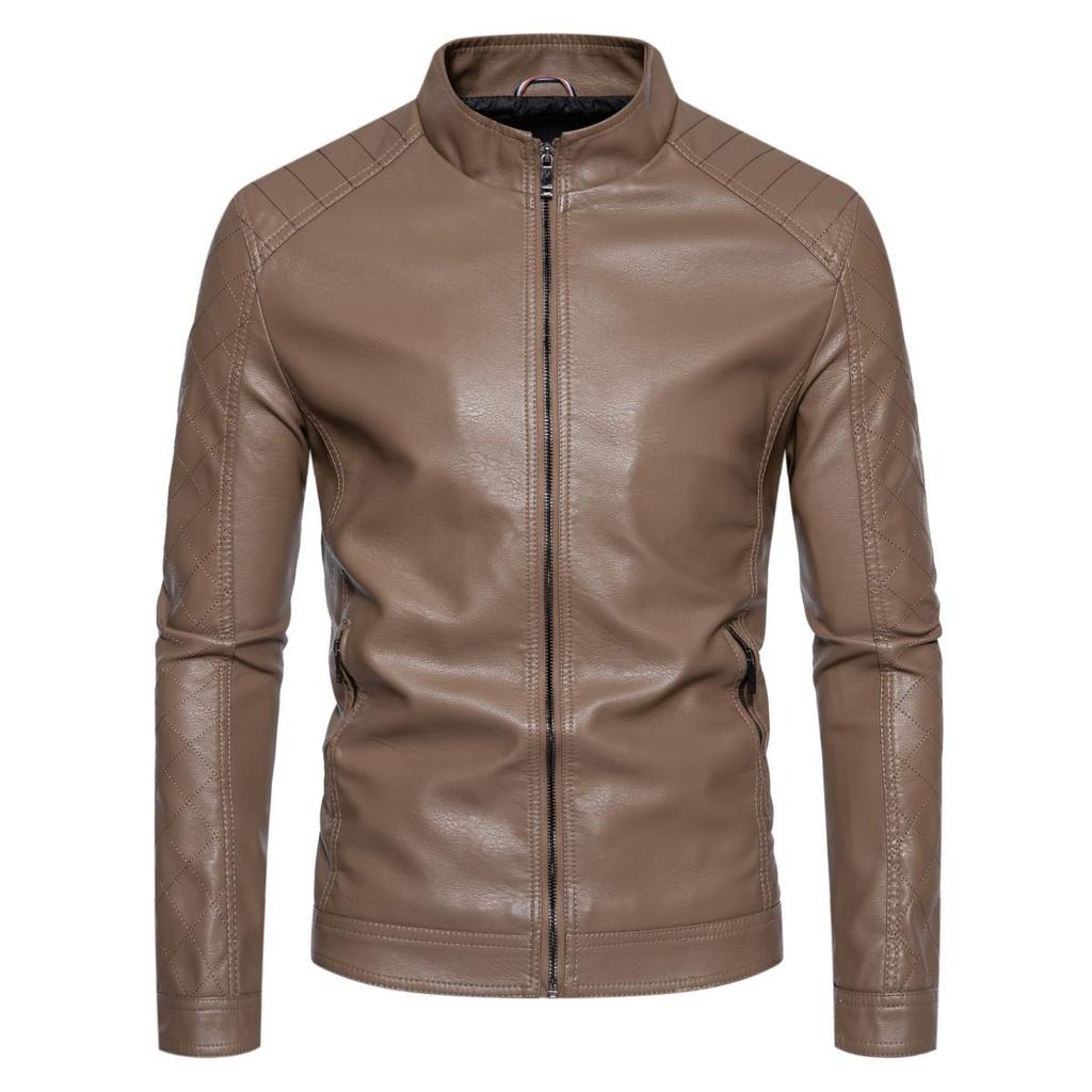Autumn and Winter Leather Jackets for Men, Autumn New Youthful and Handsome Motorcycle Jackets, Men's Stand-up Collar, Slim Business Casual Jackets