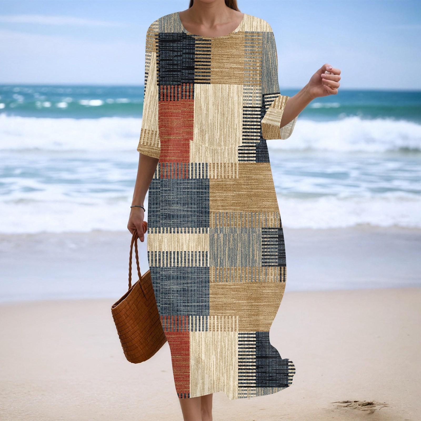 

Женское модное платье свободного кроя с принтом, круглым вырезом и рукавом три четверти M