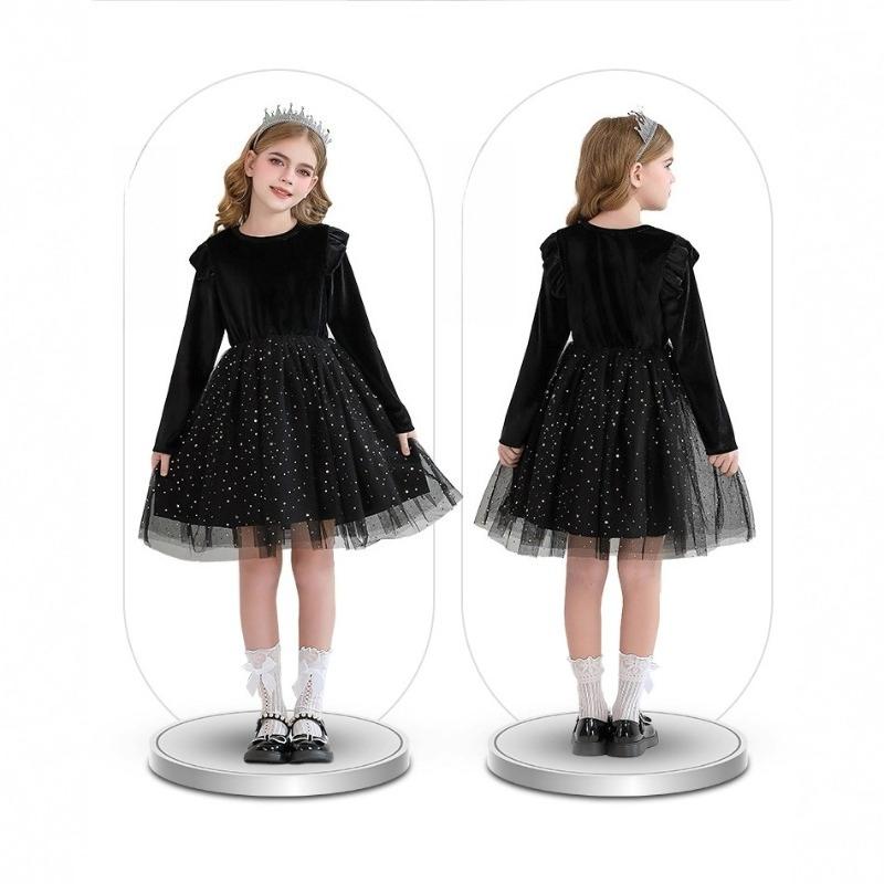 Ruffled Long-sleeved Dress Princess Performance Costume Children's Clothing Starry Sky Mesh Skirt