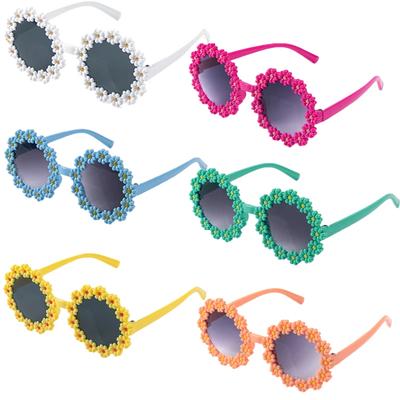 Kids Daisy Flower Round Frame Sunglasses Children Girls Birthday Wedding Party Photo Props Summer Outdoor Party Decor Supplies