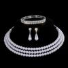Bridal Pearl Full Diamond Necklace Necklace Diamond Imitation Pearl Bracelet Earrings Necklace Set Women