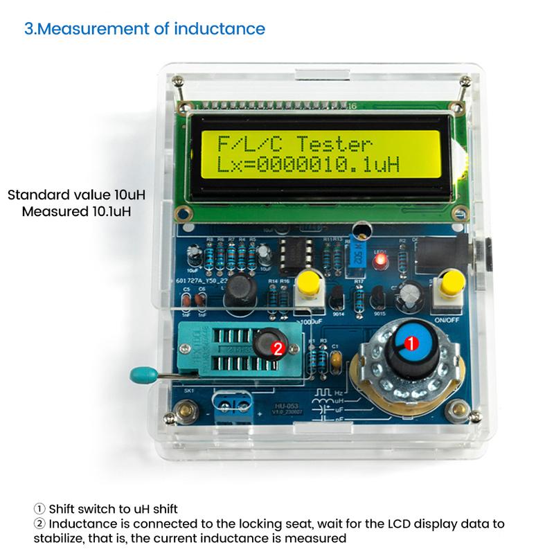 DC5V High Precision Digital Inductance and Capacitance Measuring Instrument DIY Kit with USB Data Cable LCD Frequency Meter