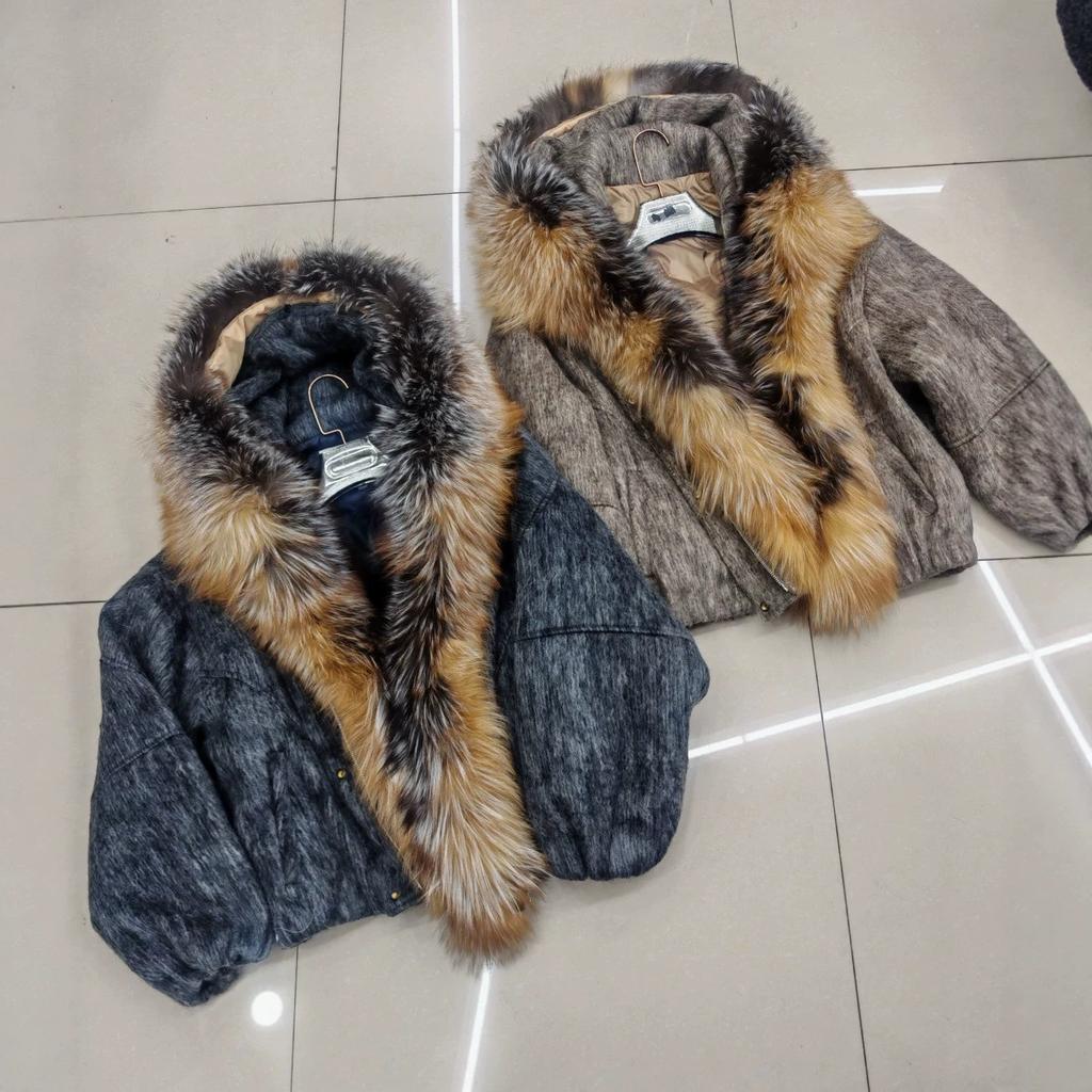 European and American winter new hooded natural fox fur collar high-end fur short thickened warm down jacket women