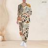 Women Plus Size V Neck Long Sleeve Scrub Set Boho Sun Heart Wave Star Art Print Nurse Uniform Set