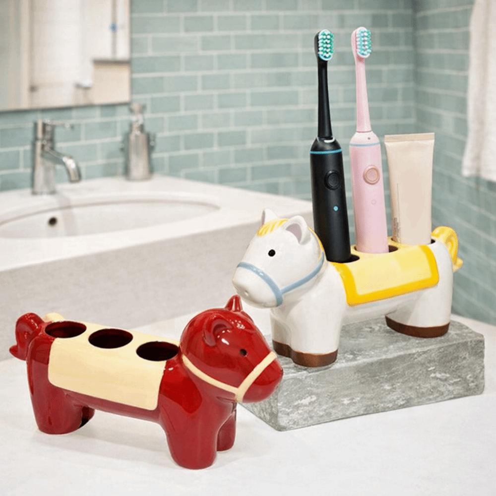 Ceramic Horse Electric Toothbrush Holder Space Saving Waterproof Toothbrush Storage Rack Decorative 3 Holes